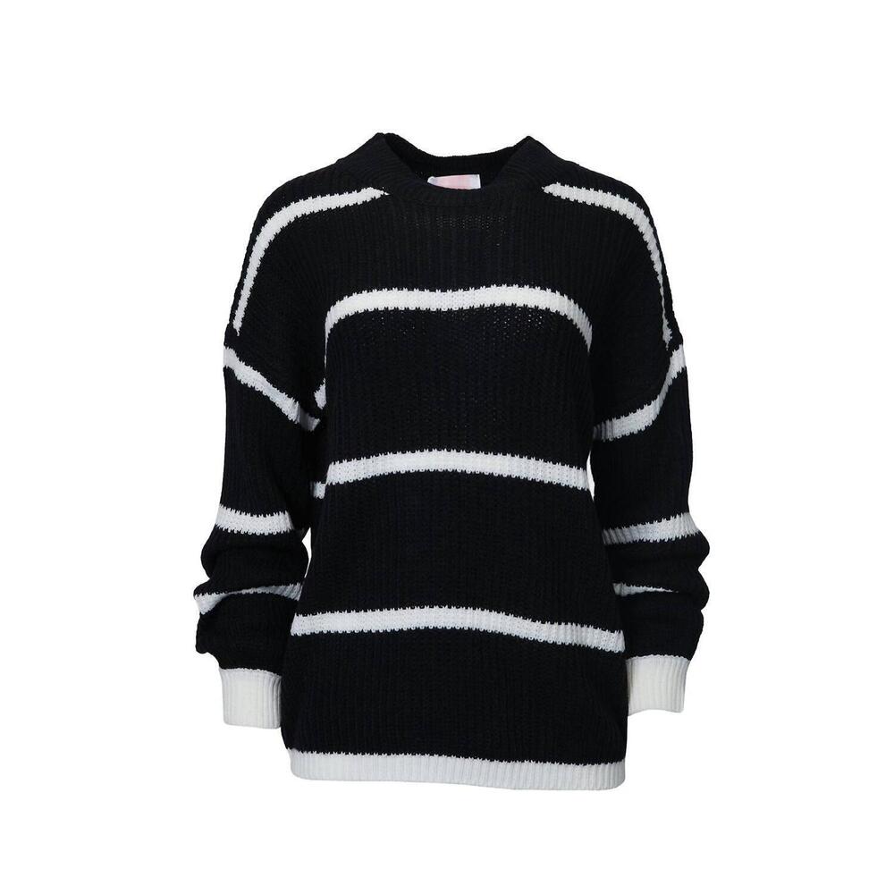 NEW ESLEY COLLECTION cozy striped knit sweater in black/white